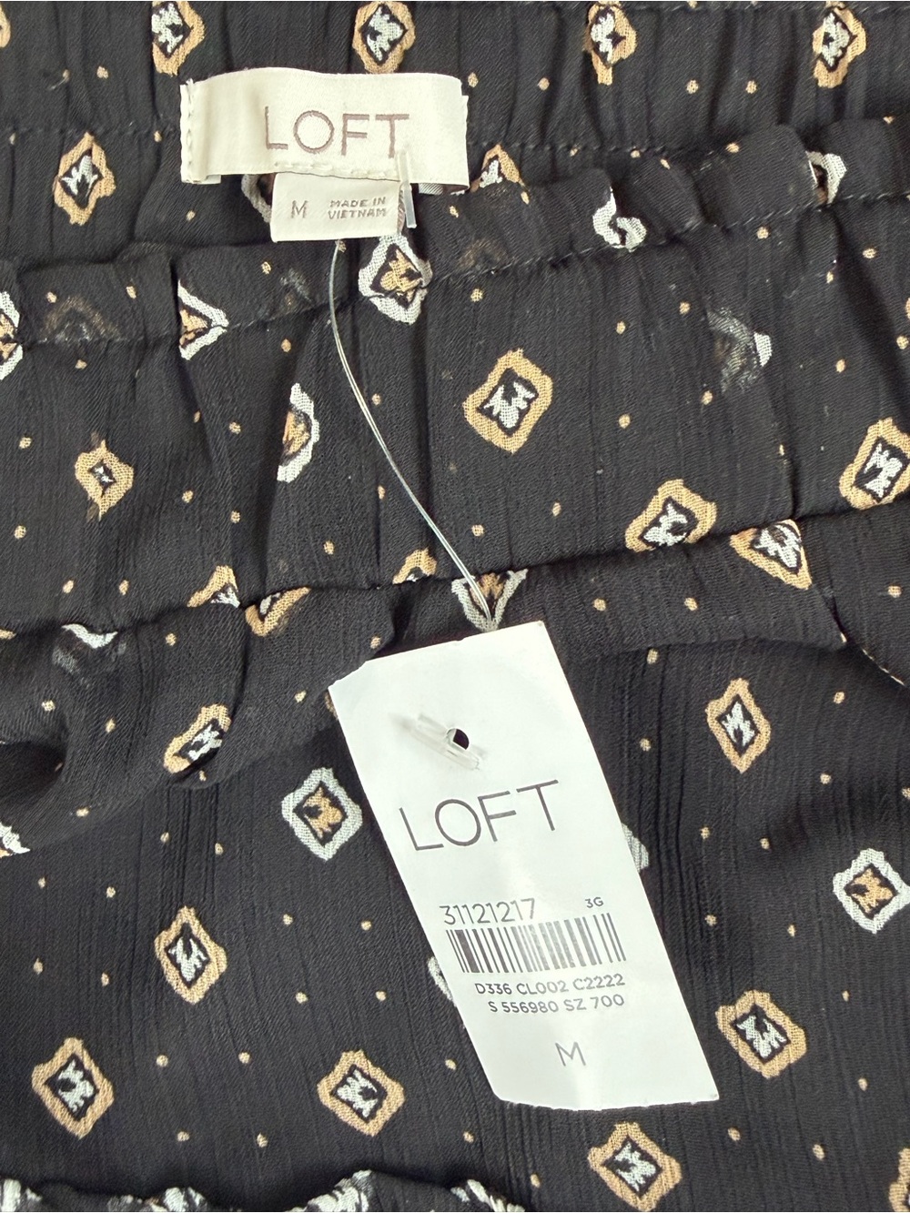 NWT LOFT Black & Cream Mixed-Print Tiered Skirt - Picture 3 of 4